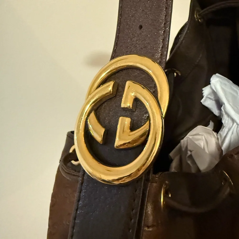 Gucci Dark Brown Leather Hobo Bag with Gold Accents